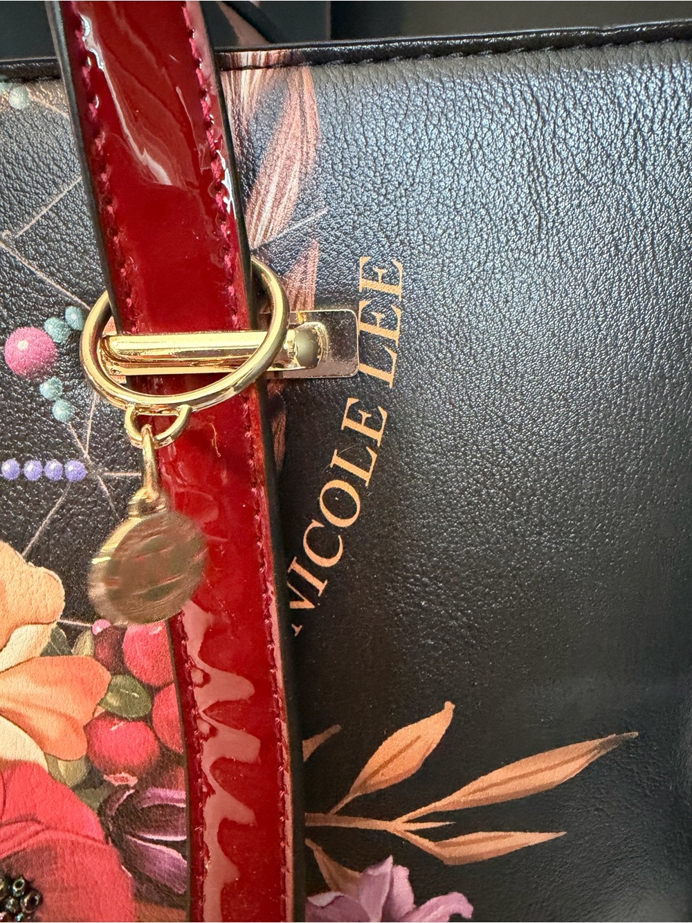 Nicole Lee Black Tote with Red Patent Handles and BOHO Floral Dreamcatcher. NEW - Picture 11 of 12
